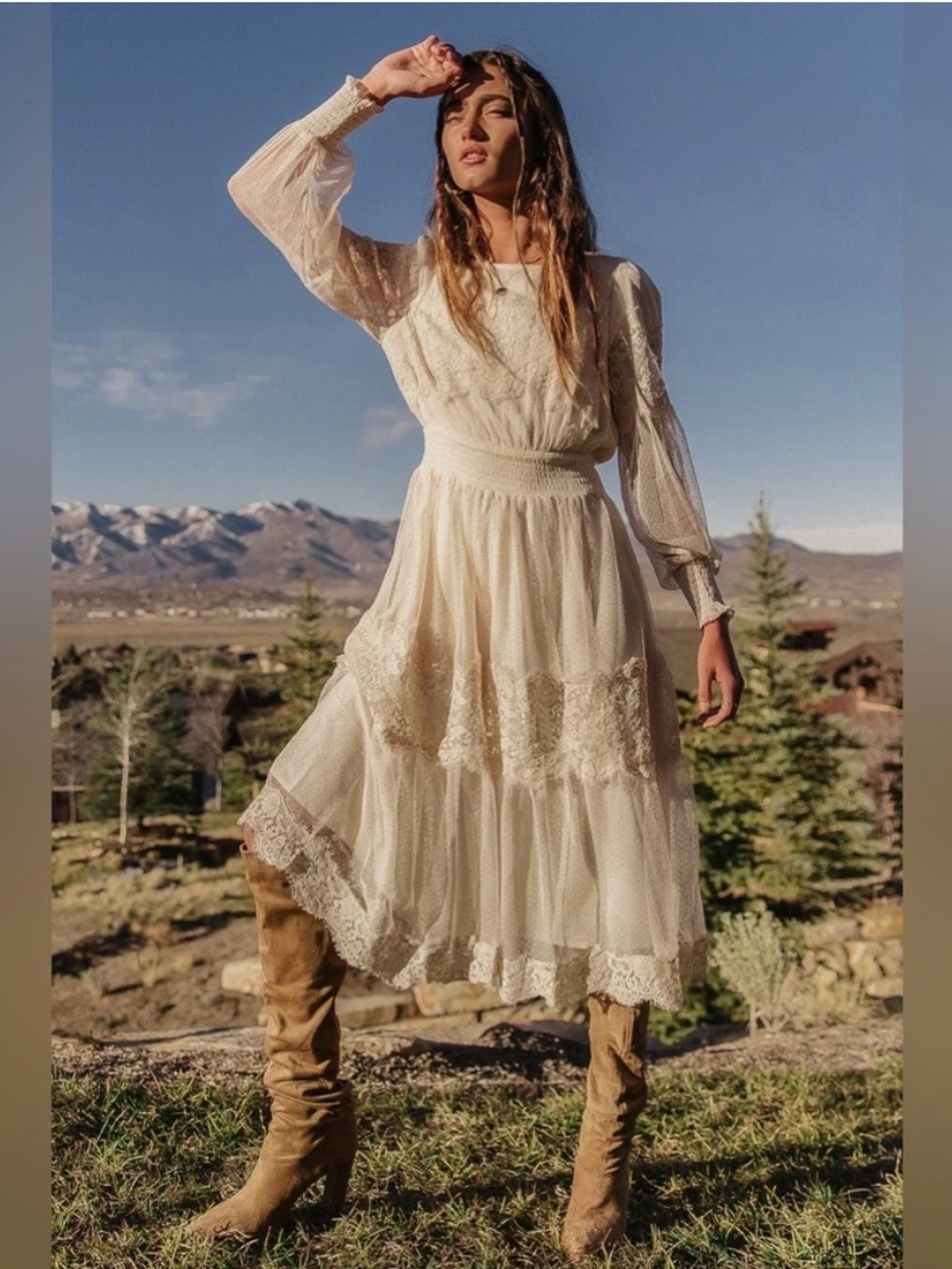bohme Lilith Midi Dress Lace Cream Size Medium